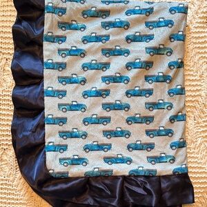 Blue Truck Baby Blanket with Satin Trim
